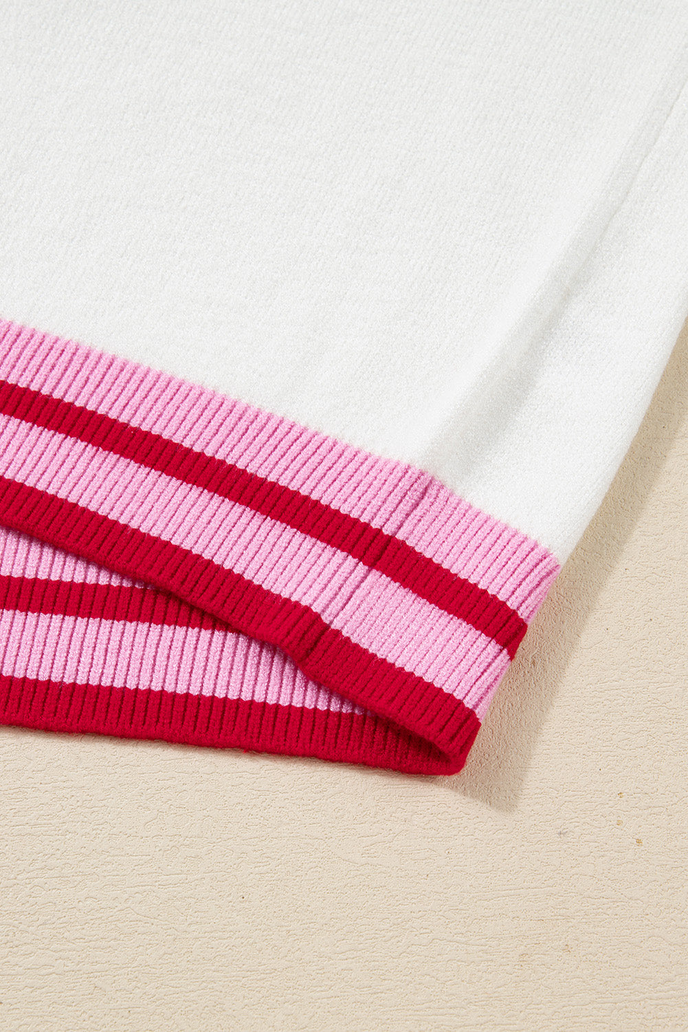 White Striped Trim Bow Graphic Round Neck Drop Shoulder Sweater-TOPS / DRESSES-[Adult]-[Female]-2022 Online Blue Zone Planet