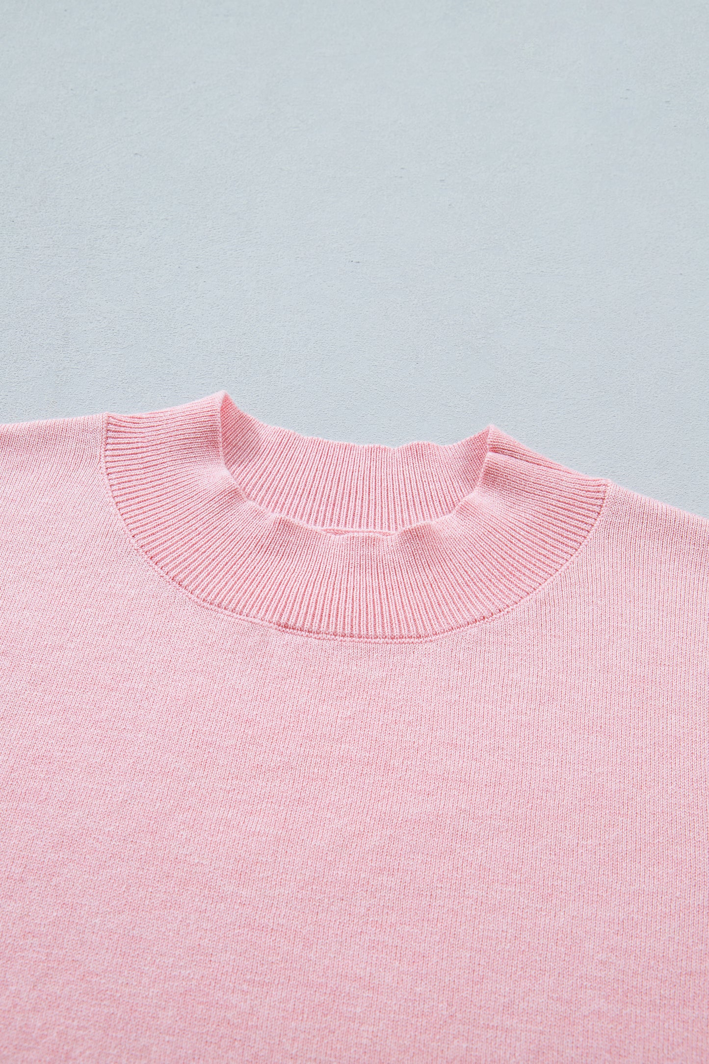 Pink Stand Neck Contrast Wavy Trim Short Sleeve Sweater-Sweaters & Cardigans/Short Sleeve Sweaters-[Adult]-[Female]-2022 Online Blue Zone Planet