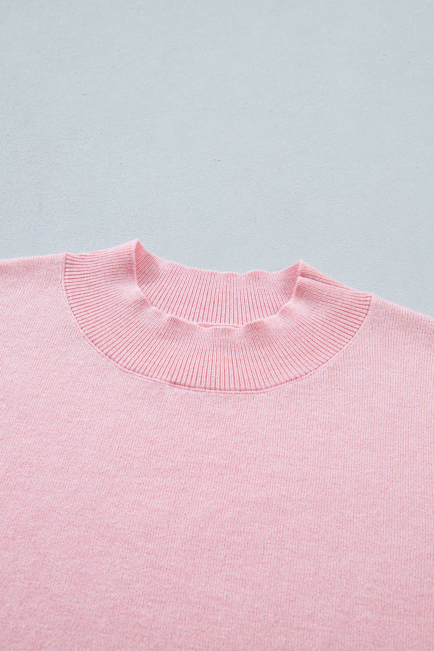 Pink Stand Neck Contrast Wavy Trim Short Sleeve Sweater-Sweaters & Cardigans/Short Sleeve Sweaters-[Adult]-[Female]-2022 Online Blue Zone Planet