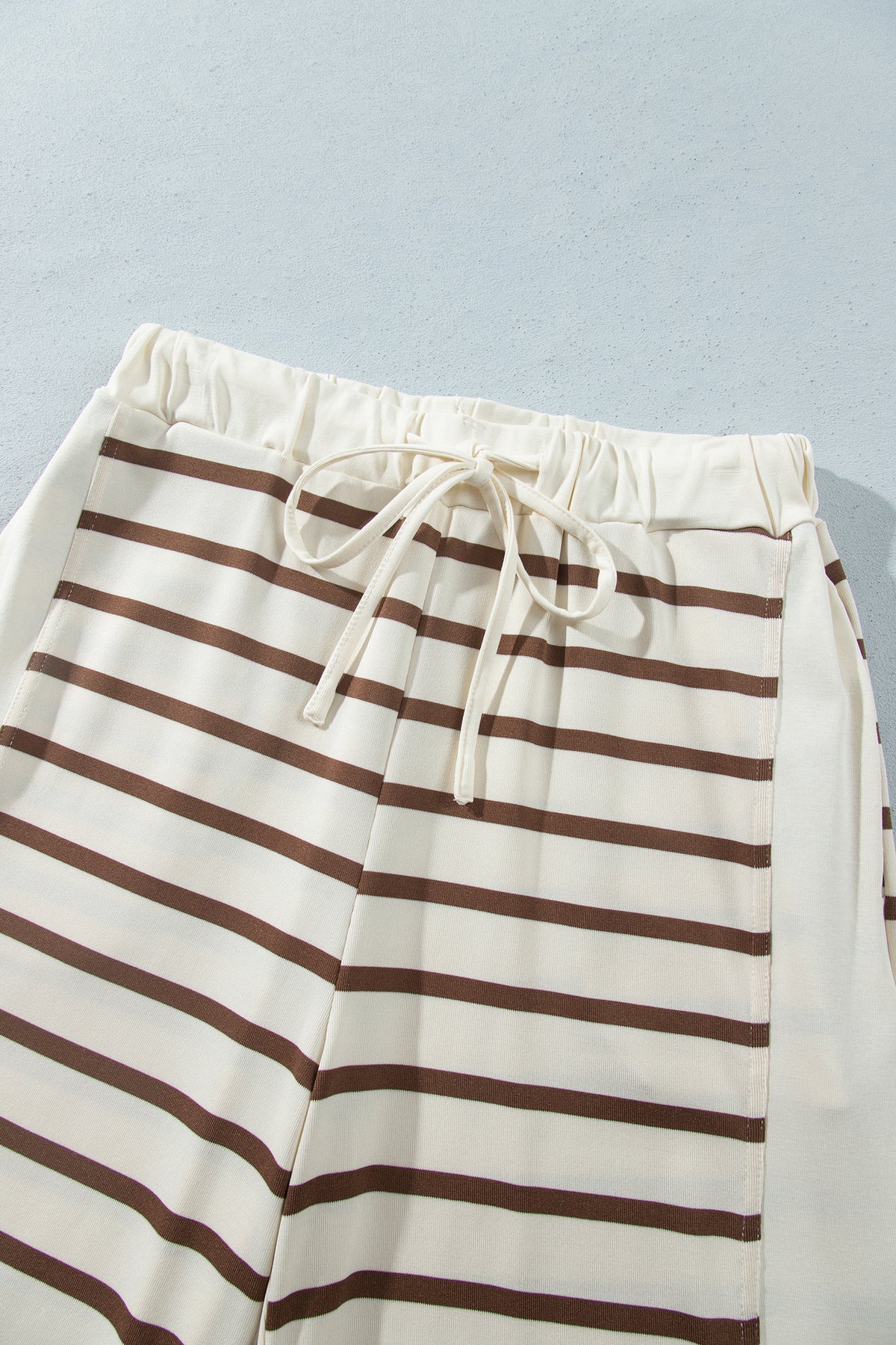 Khaki Stripe Relaxed Long Sleeve Top Color Block Detail Drawstring Pant Set-Two Piece Sets/Pant Sets-[Adult]-[Female]-2022 Online Blue Zone Planet
