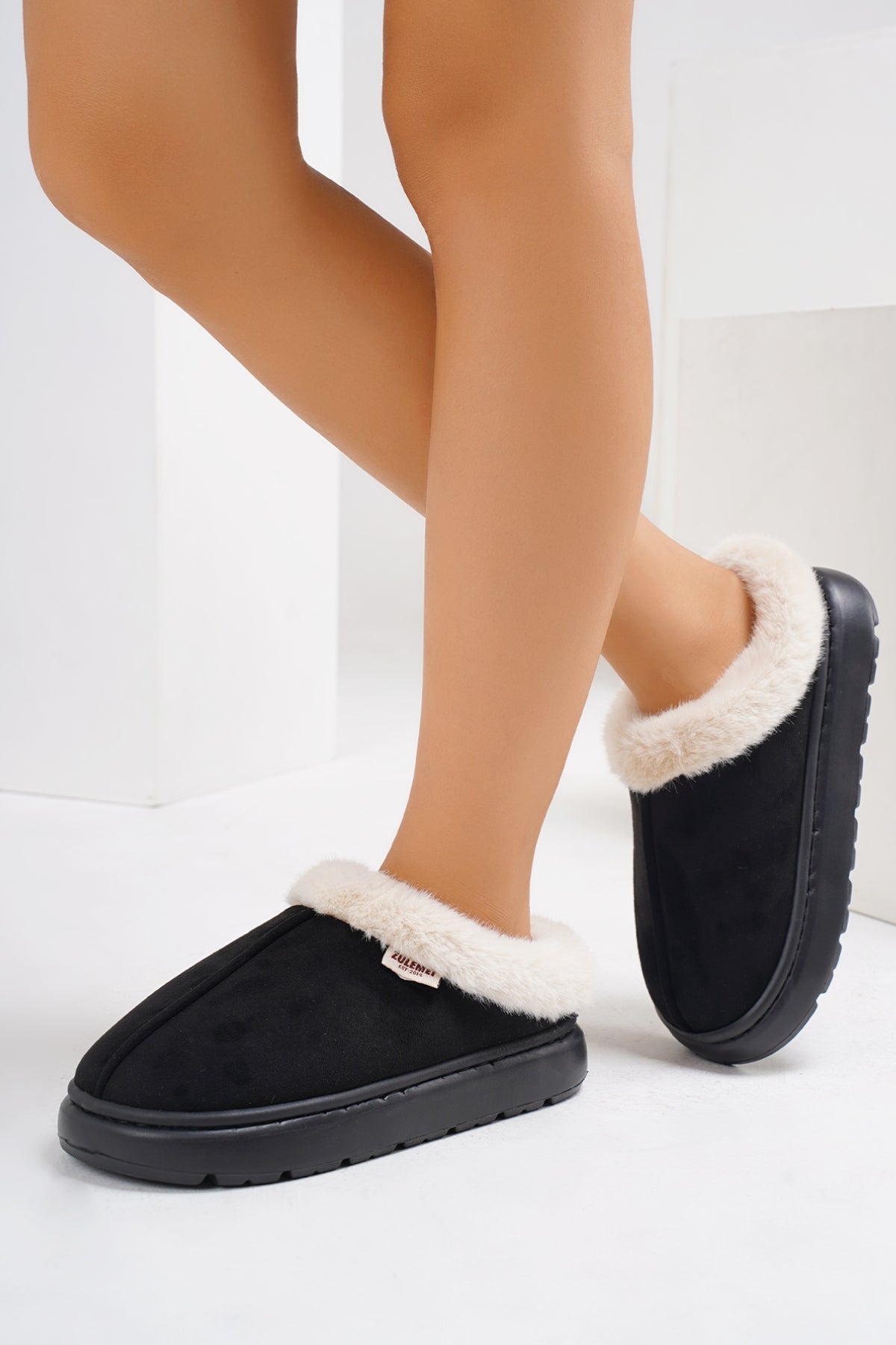 Furry Round Toe Platform Slippers-SHOES-[Adult]-[Female]-Black-36-37(US5-6)-2022 Online Blue Zone Planet