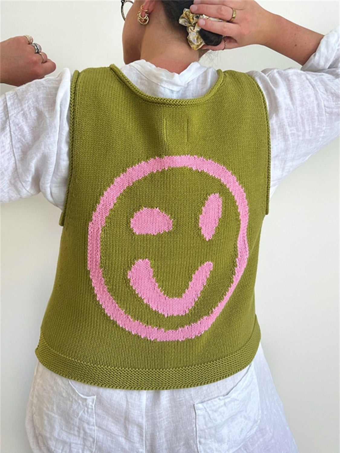 Smiley Round Neck Sweater Vest-TOPS / DRESSES-[Adult]-[Female]-2022 Online Blue Zone Planet