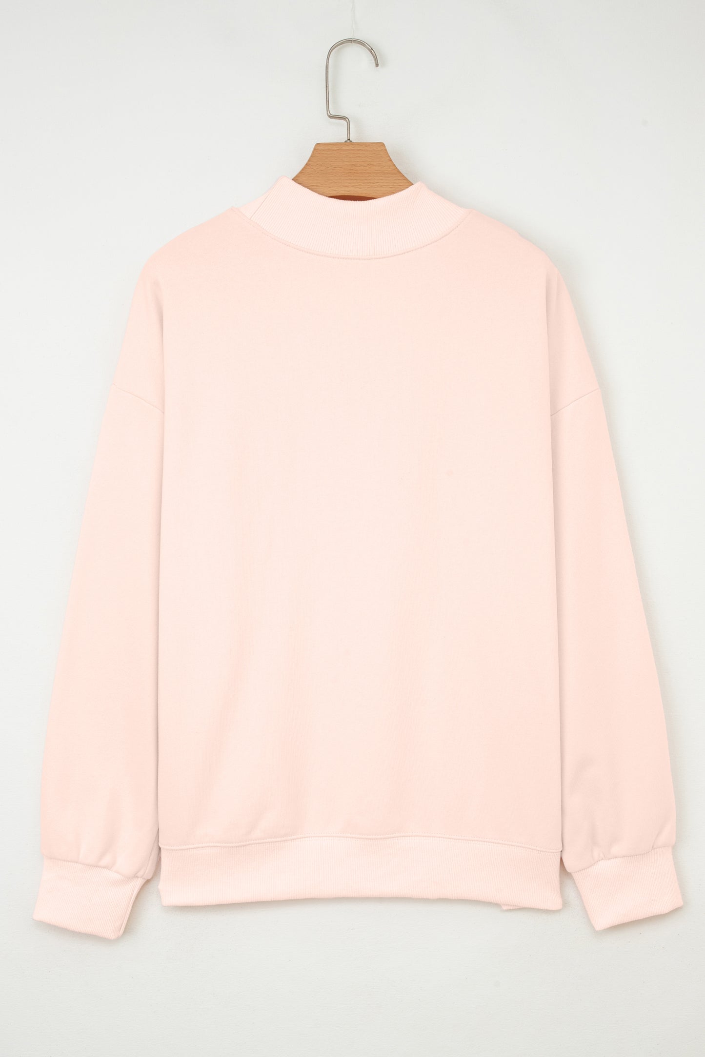 Apricot Pink Sequin Heart Patched Love Cake Mock Neck Sweatshirt-Graphic Sweatshirts-[Adult]-[Female]-2022 Online Blue Zone Planet