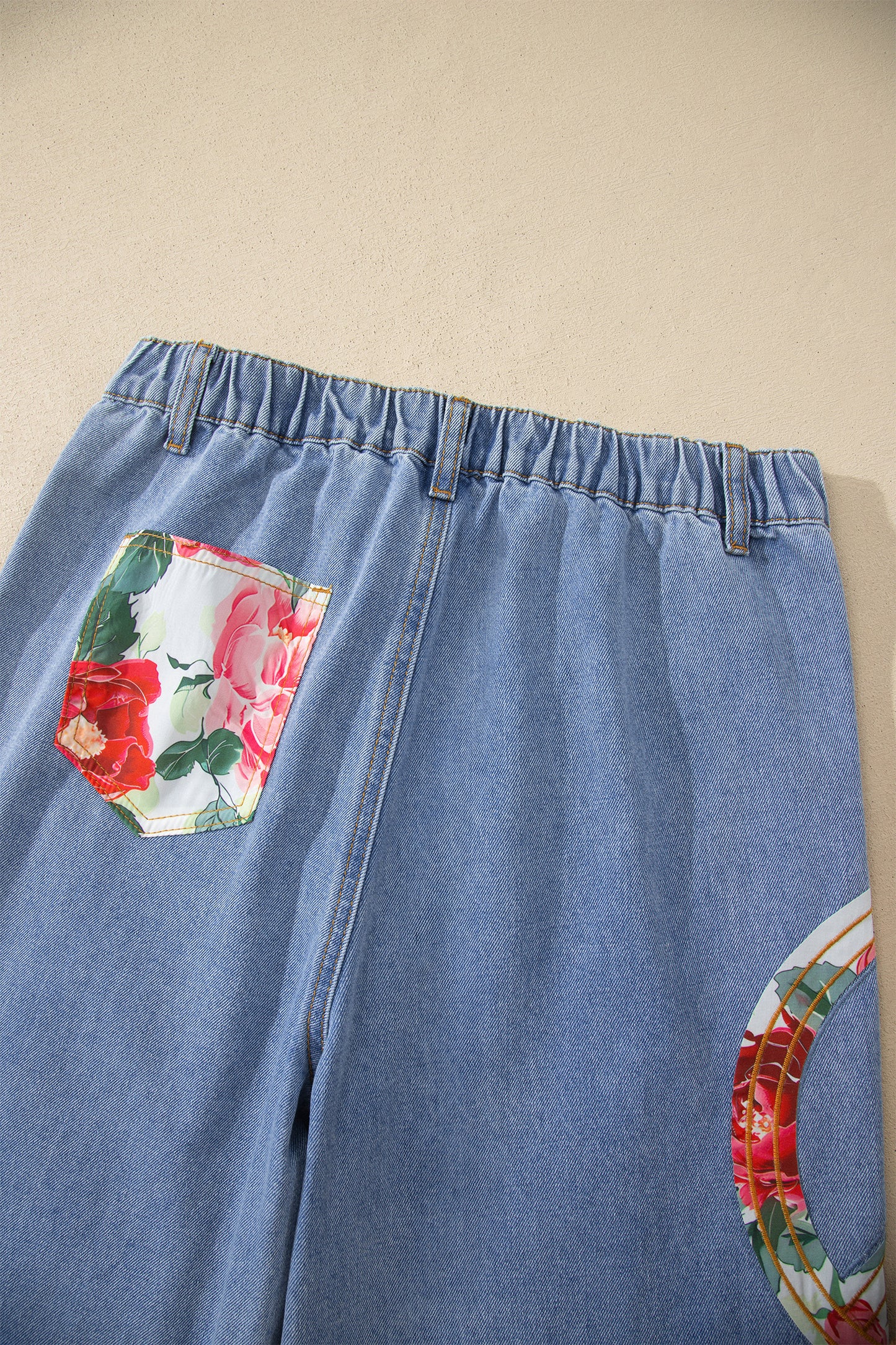 Myosotis Floral Peace Sign Embroidered Patch Wide Leg Jeans-Bottoms/Jeans-[Adult]-[Female]-2022 Online Blue Zone Planet