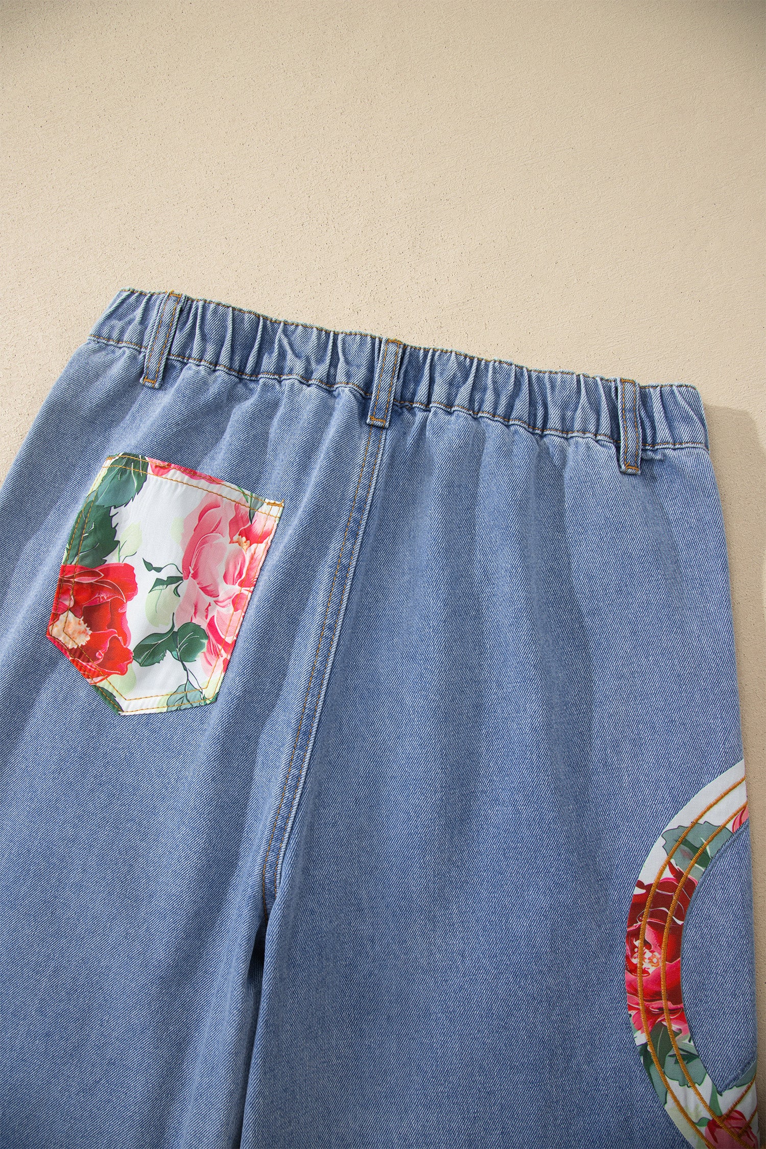 Myosotis Floral Peace Sign Embroidered Patch Wide Leg Jeans-Bottoms/Jeans-[Adult]-[Female]-2022 Online Blue Zone Planet