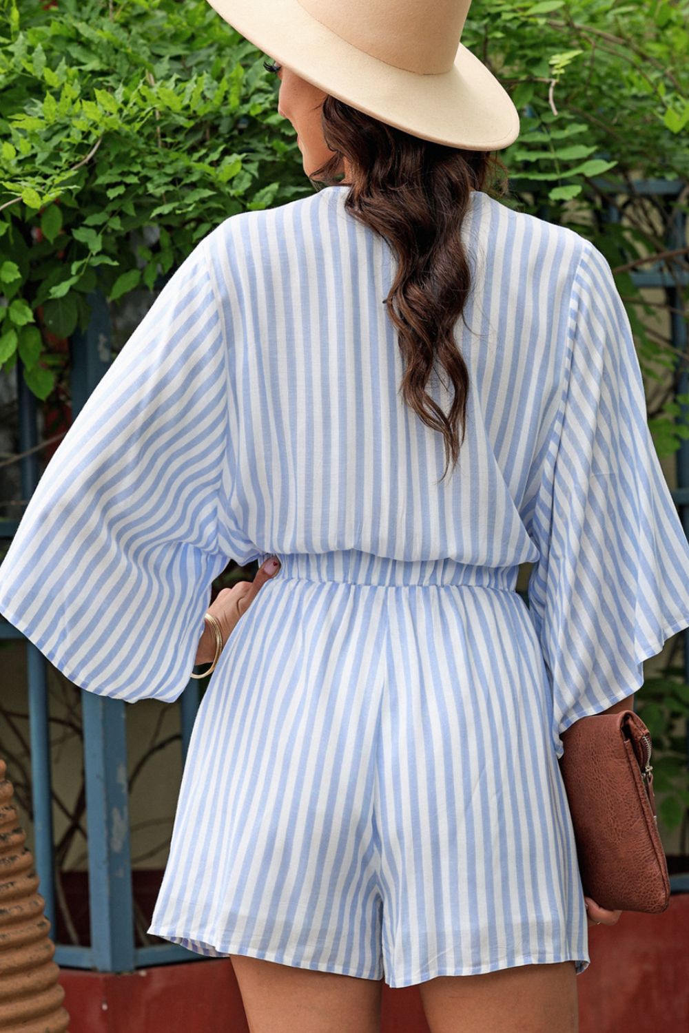 Blue Zone Planet | Bow Striped Kimono Sleeve Romper-TOPS / DRESSES-[Adult]-[Female]-2022 Online Blue Zone Planet