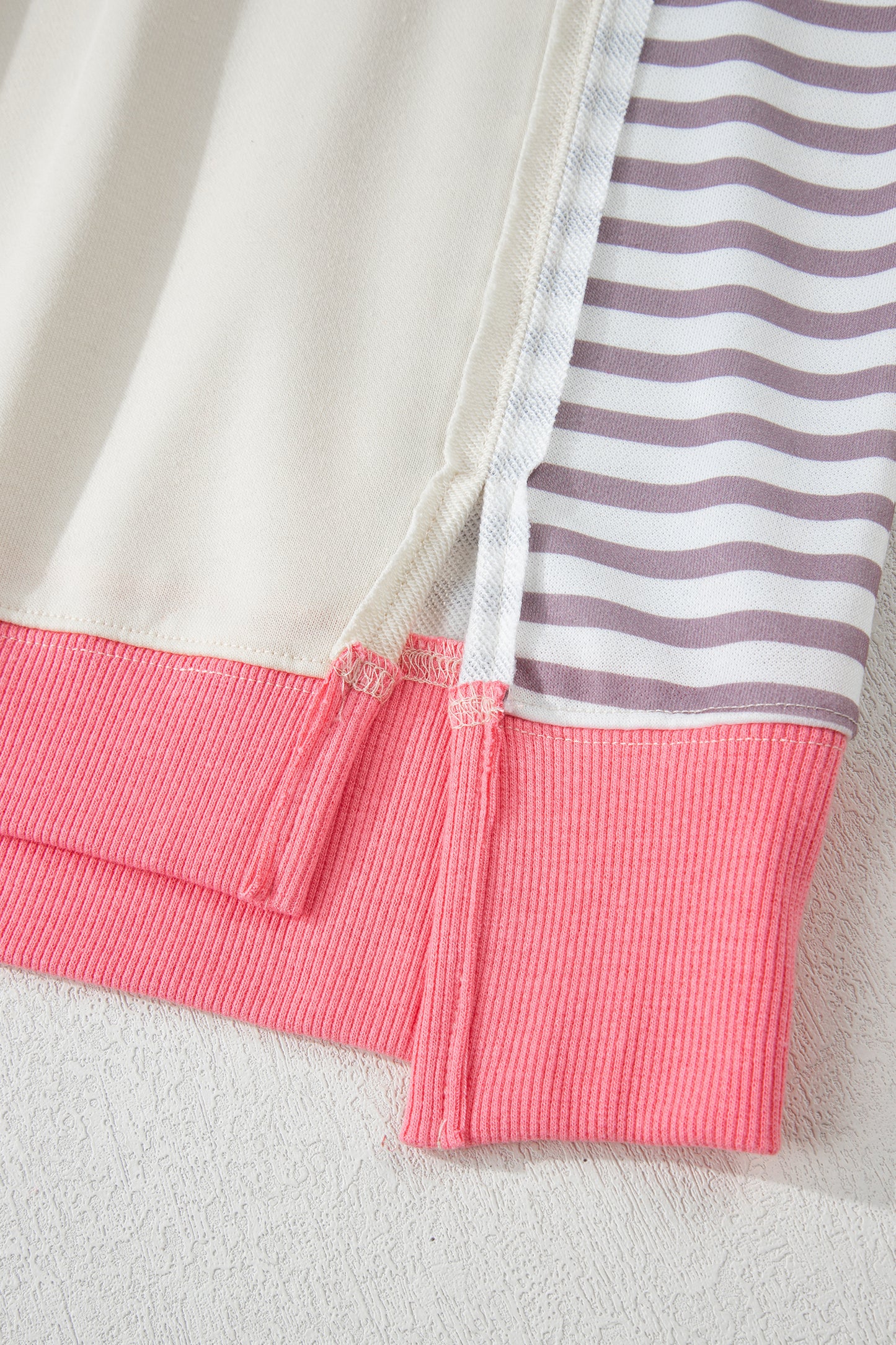 White Color Block Striped Patchwork Dolman Slit Sweatshirt-Tops/Sweatshirts & Hoodies-[Adult]-[Female]-2022 Online Blue Zone Planet