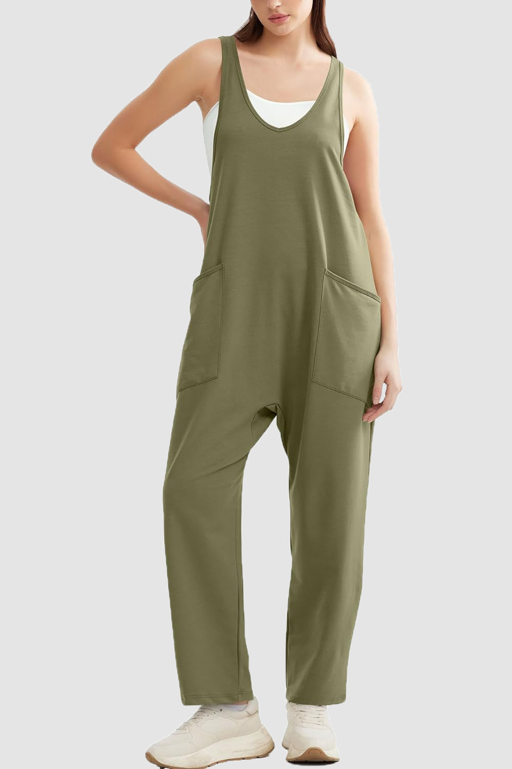 Blue Zone Planet | Wide Strap Jumpsuit with Pockets-TOPS / DRESSES-[Adult]-[Female]-Matcha Green-S-2022 Online Blue Zone Planet