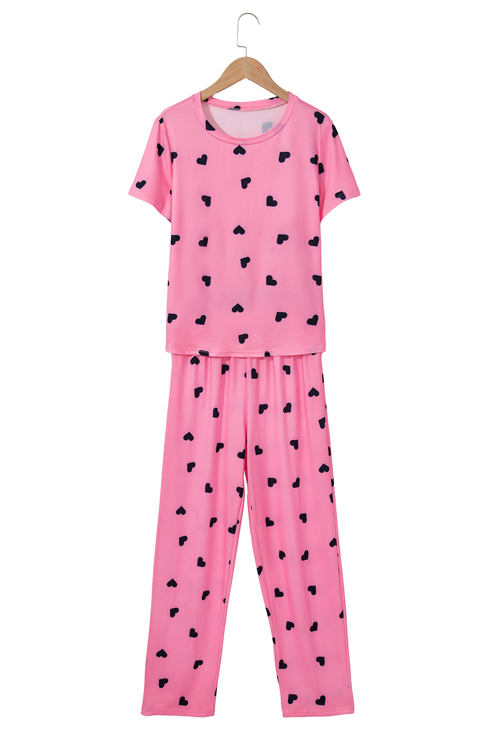 Pink Valentines Heart Print Tee & Pants Pajama Set-Loungewear Set-[Adult]-[Female]-2022 Online Blue Zone Planet