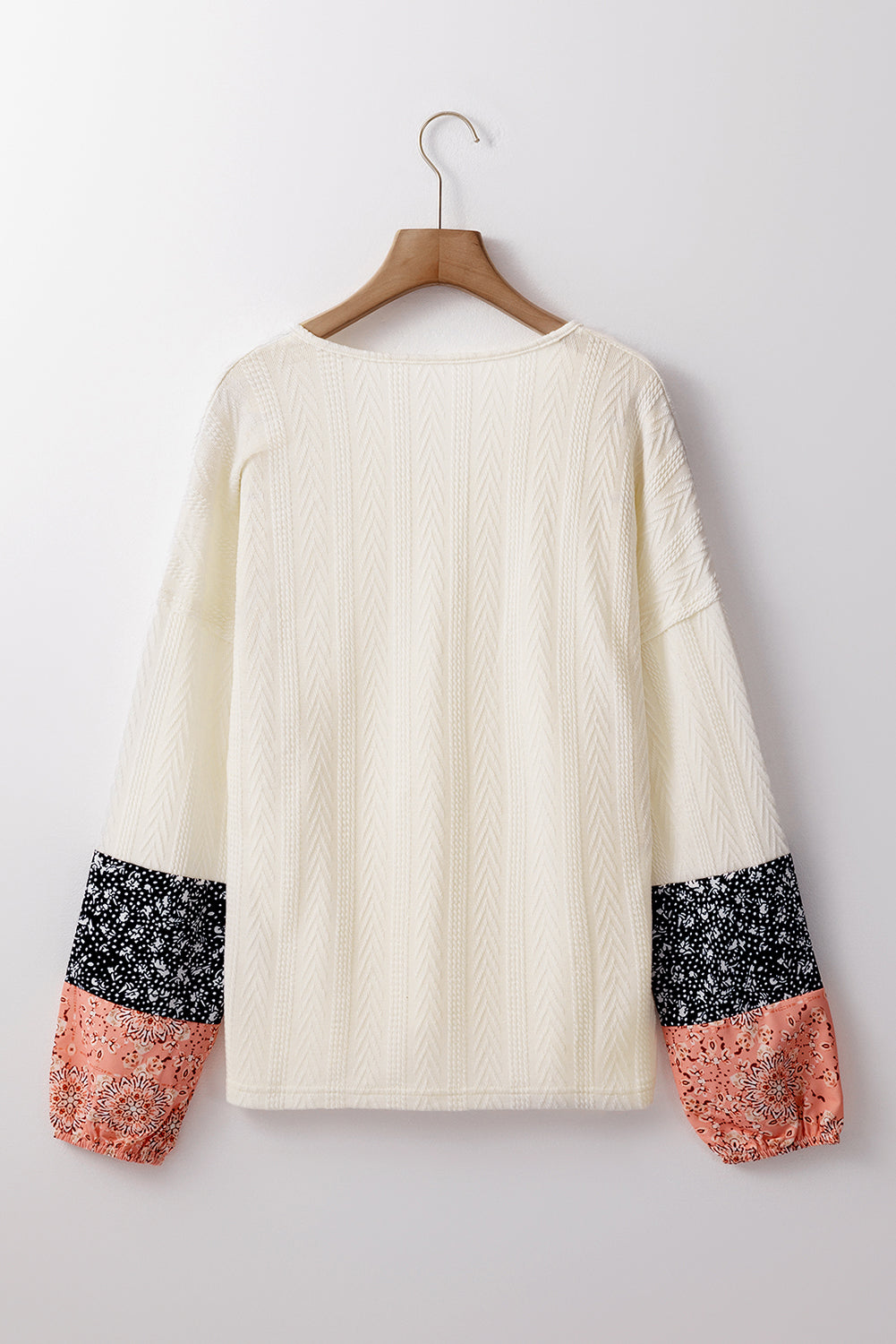 Blue Zone Planet | Dusty Pink Floral Patchwork Textured Knit Drawstring V Neck Blouse-Tops/Blouses & Shirts-[Adult]-[Female]-2022 Online Blue Zone Planet