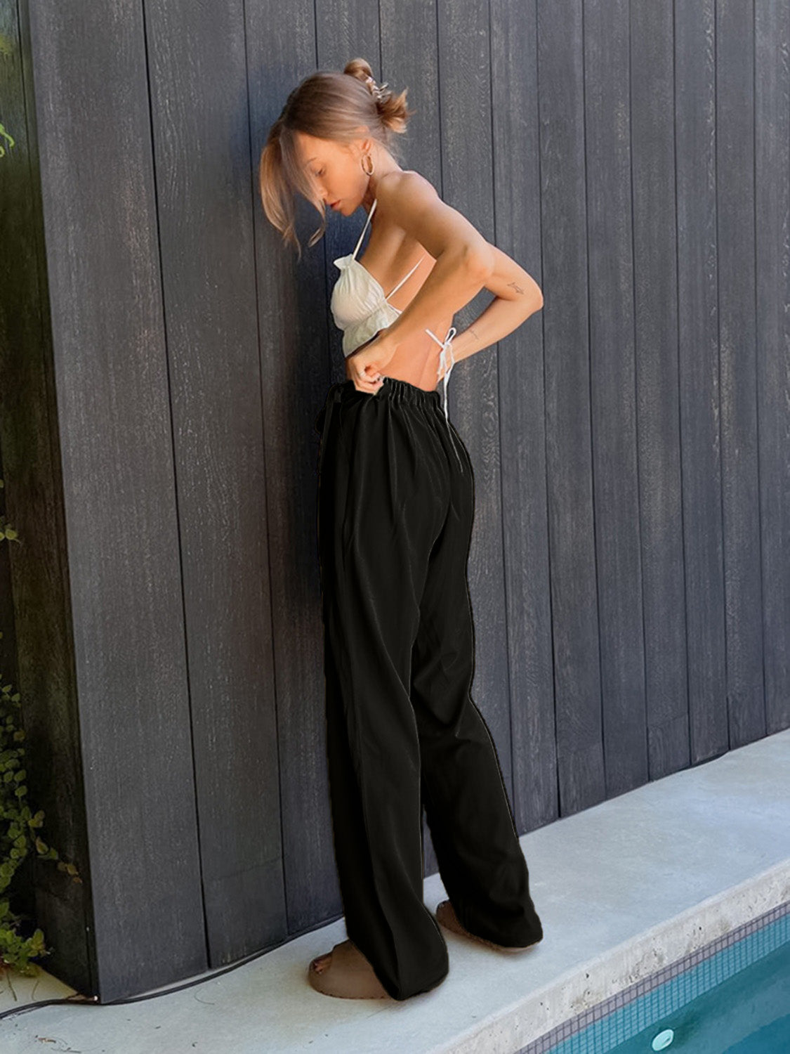 Tied High Waist Wide Leg Pants-BOTTOMS SIZES SMALL MEDIUM LARGE-[Adult]-[Female]-2022 Online Blue Zone Planet