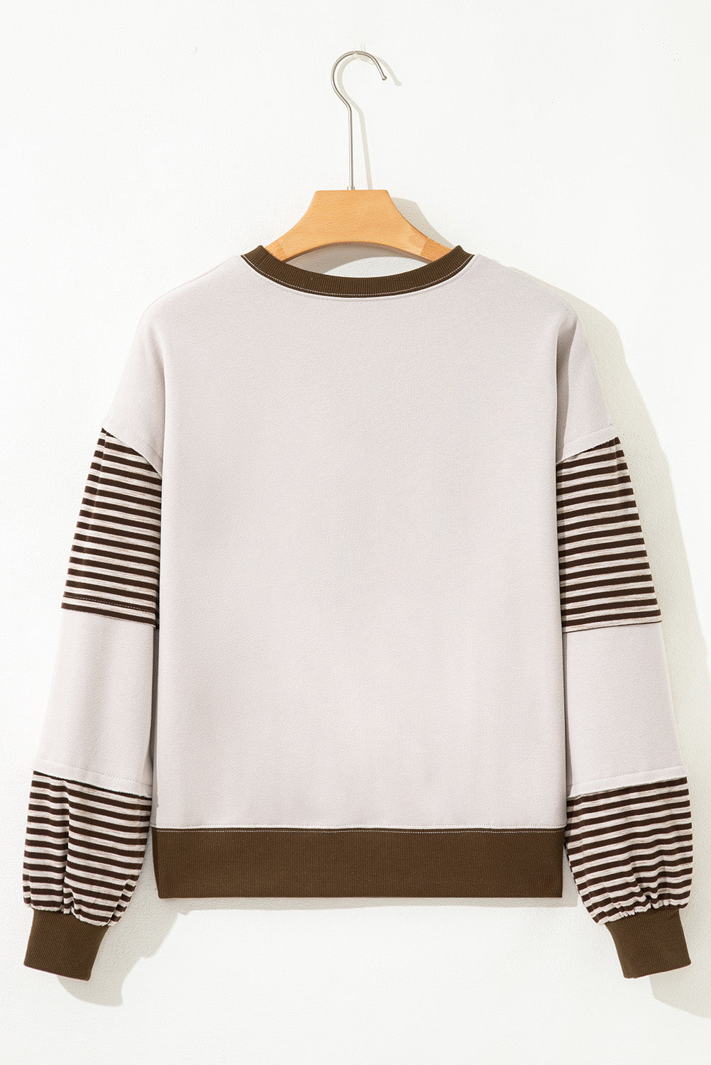 Parchment Striped Colorblock Patchwork Drop Shoulder Sweatshirt-Tops/Sweatshirts & Hoodies-[Adult]-[Female]-2022 Online Blue Zone Planet