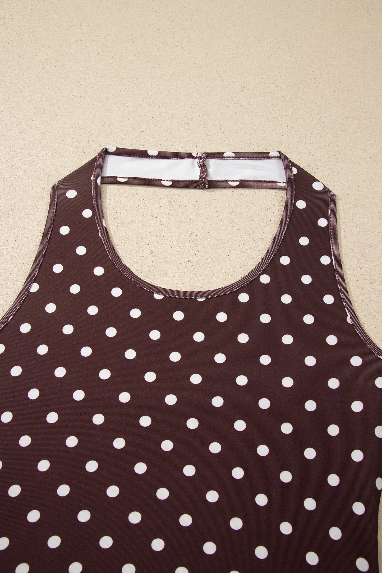 Brown Polka Dot Halter Tank Drawstring Elastic Waist Short Set-Two Piece Sets/Short Sets-[Adult]-[Female]-2022 Online Blue Zone Planet