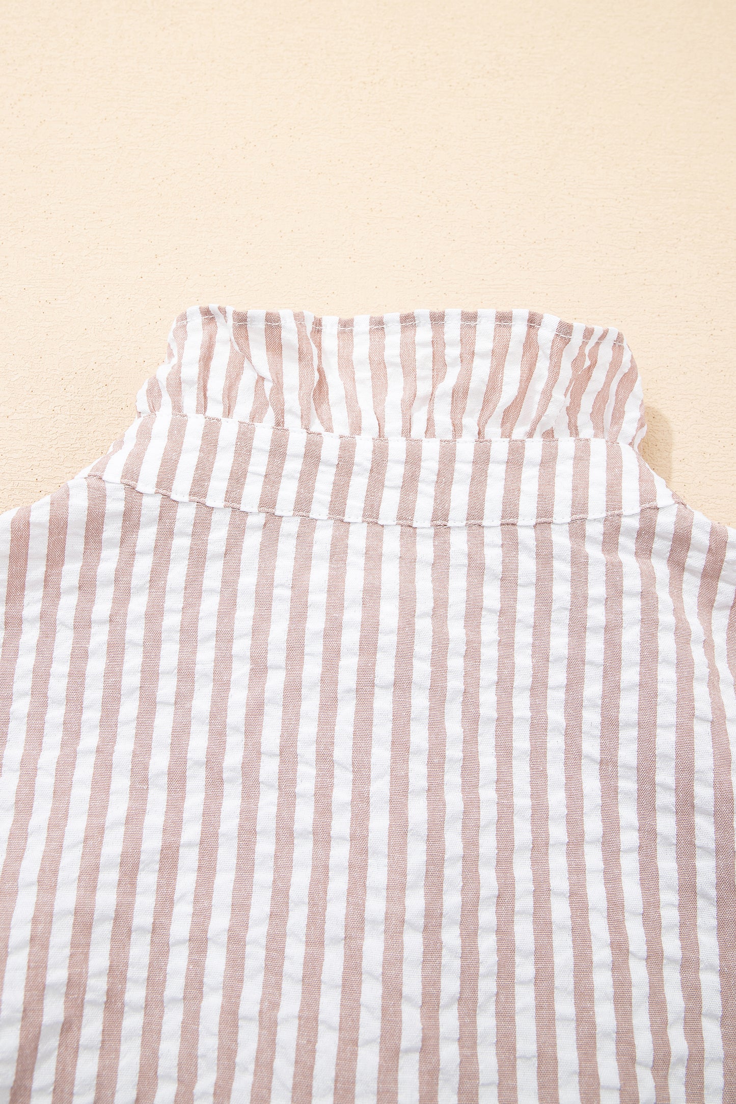 Khaki Stripe Frilled Collar Half Sleeve Shirt Maxi Dress-TOPS / DRESSES-[Adult]-[Female]-2022 Online Blue Zone Planet