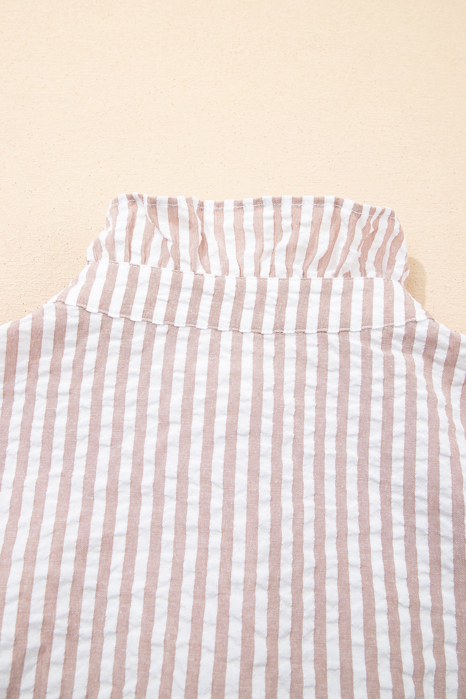 Khaki Stripe Frilled Collar Half Sleeve Shirt Maxi Dress-TOPS / DRESSES-[Adult]-[Female]-2022 Online Blue Zone Planet