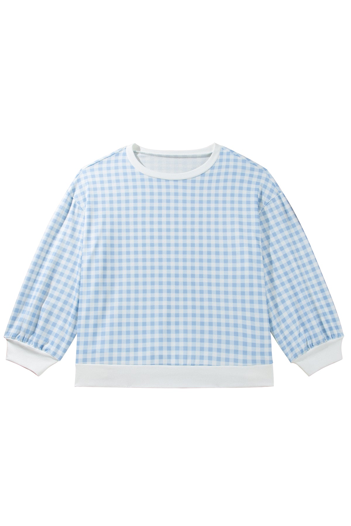 Light Blue Casual Plus Size Plaid Sweatshirt-Plus Size/Plus Size Sweatshirts & Hoodies-[Adult]-[Female]-2022 Online Blue Zone Planet