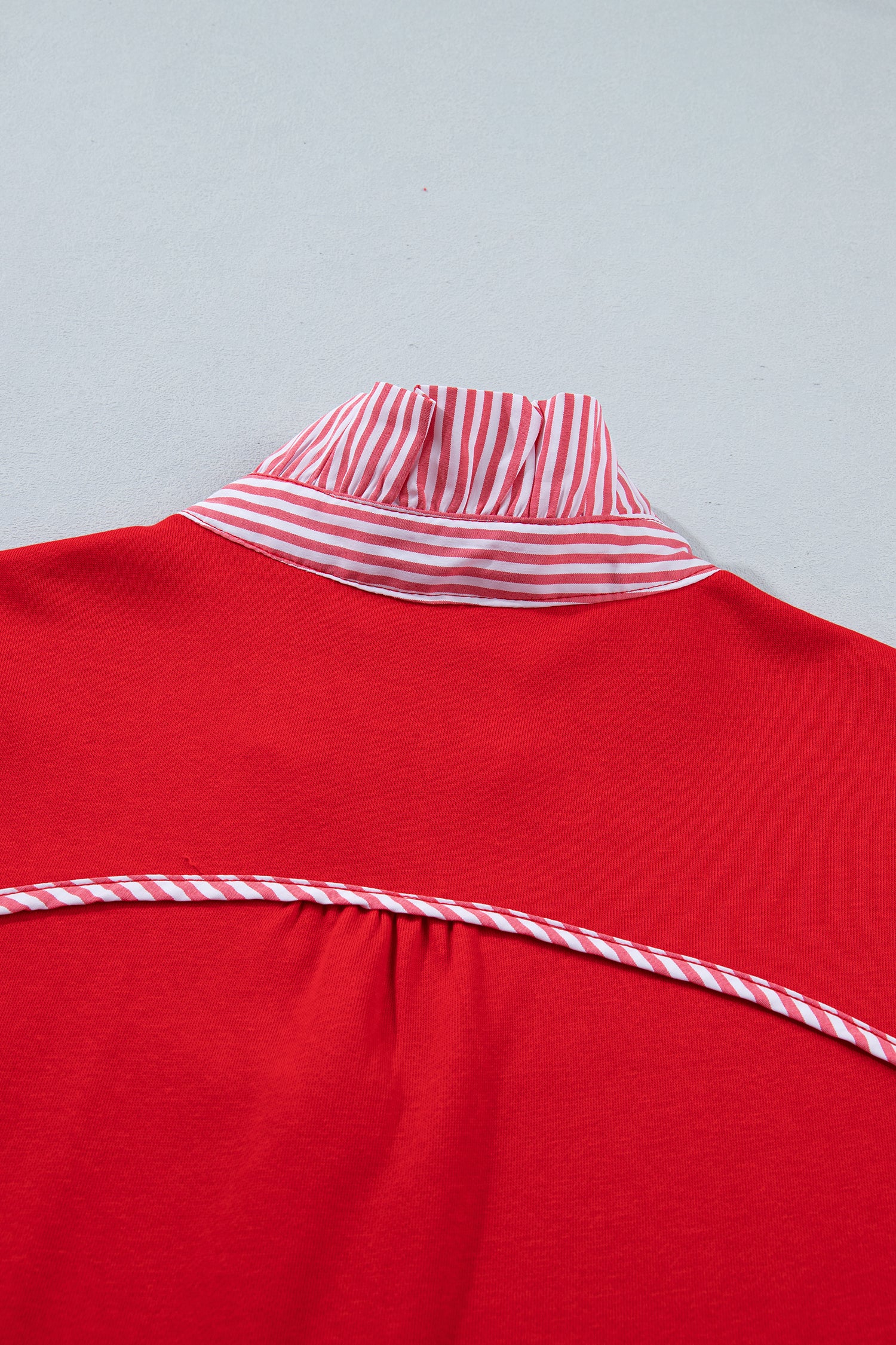 Sachet Pink Striped Frilled Collar Short Sleeve Blouse-Tops/Blouses & Shirts-[Adult]-[Female]-2022 Online Blue Zone Planet