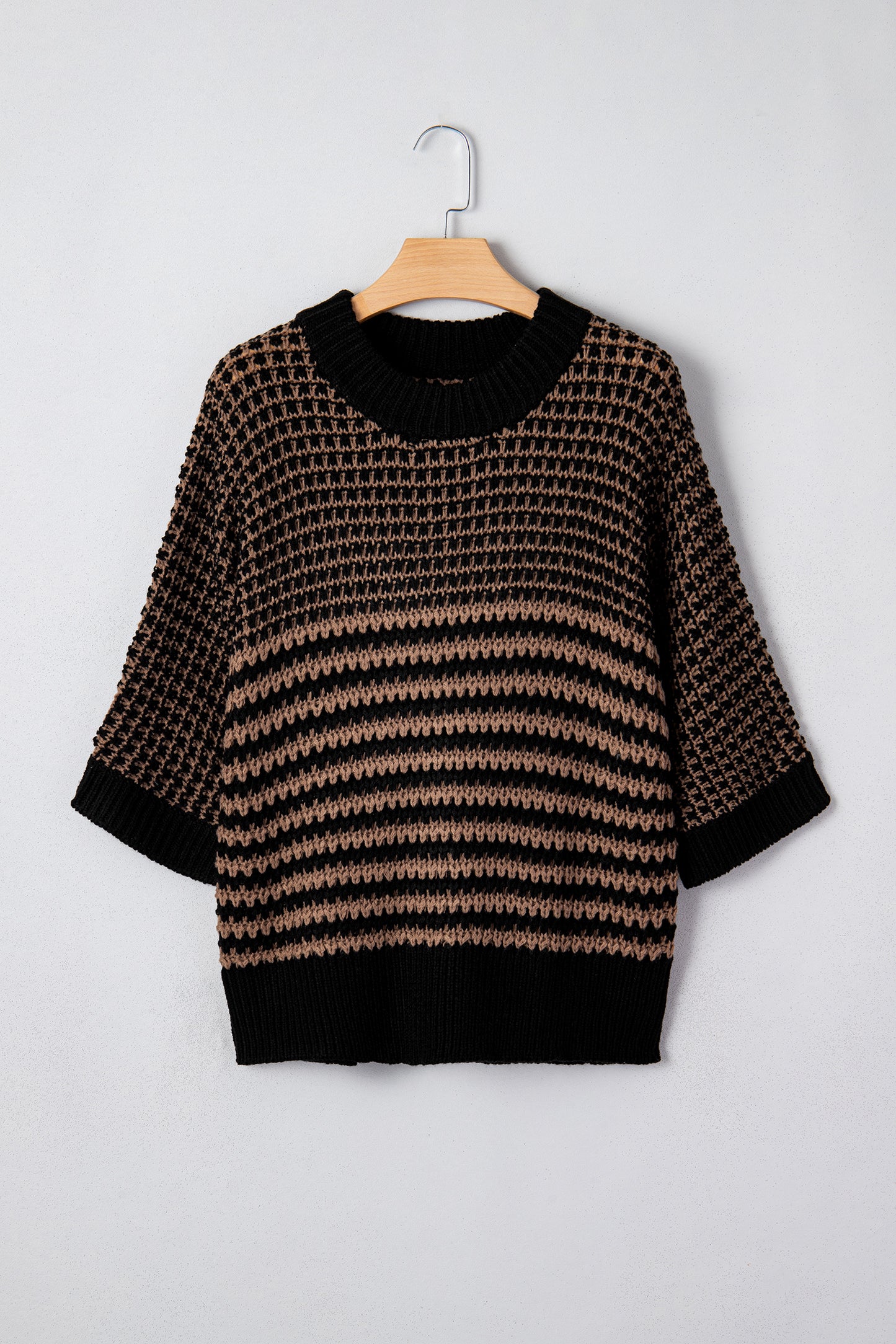 Black Stripe 3/4 Draped Sleeve Slouchy Sweater-TOPS / DRESSES-[Adult]-[Female]-2022 Online Blue Zone Planet
