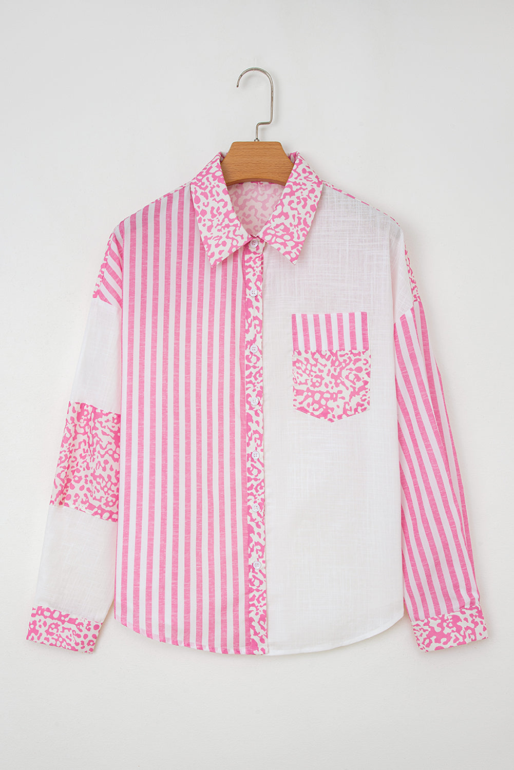 Pink Leopard Striped Western Casual Shirt-Tops/Blouses & Shirts-[Adult]-[Female]-2022 Online Blue Zone Planet
