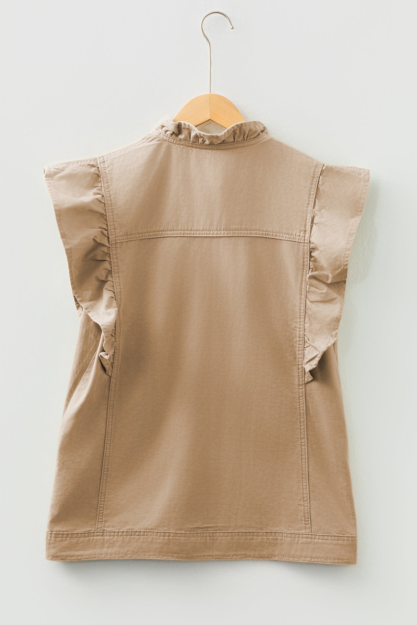 Pale Khaki Ruffled Patchwork Denim Jacket Vest-Outerwear/Vests-[Adult]-[Female]-2022 Online Blue Zone Planet