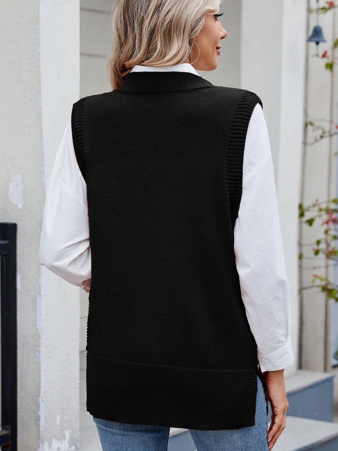 Buttoned Round Neck Sweater Vest-TOPS / DRESSES-[Adult]-[Female]-2022 Online Blue Zone Planet