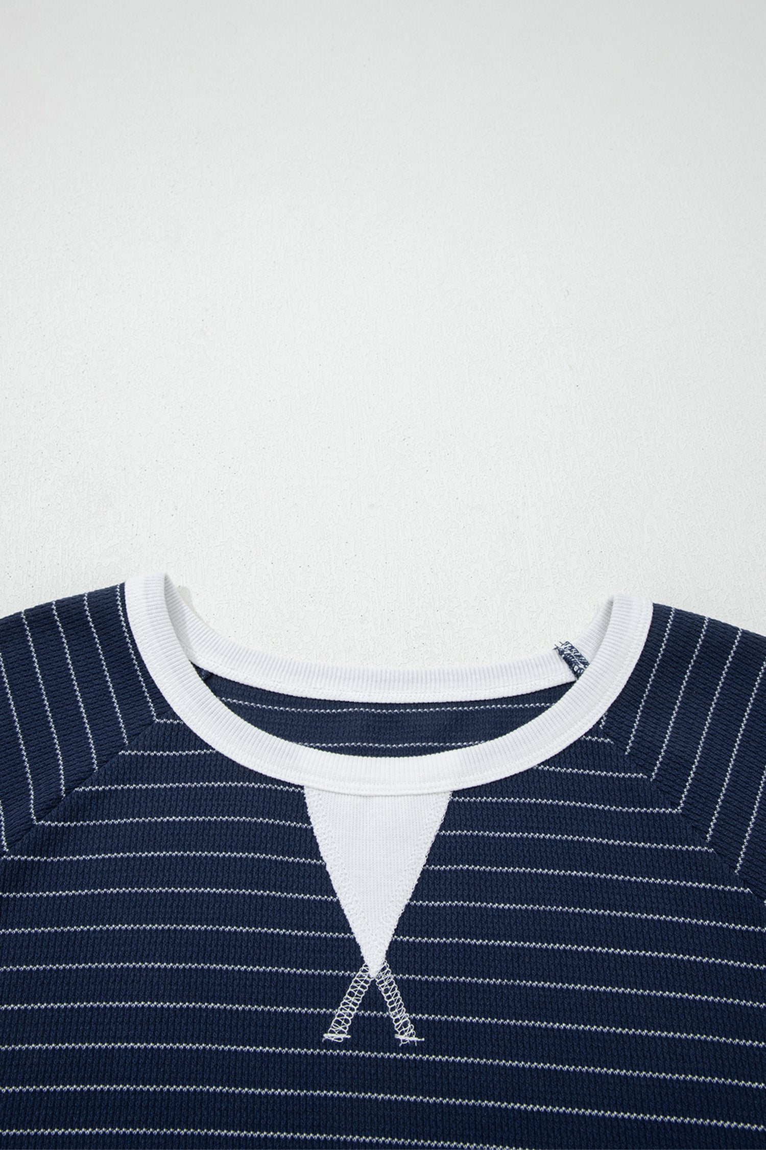 Blue Stripe Contrast Trim Plus Size Ribbed T Shirt-Plus Size/Plus Size Tops/Plus Size Tops & Tees-[Adult]-[Female]-2022 Online Blue Zone Planet