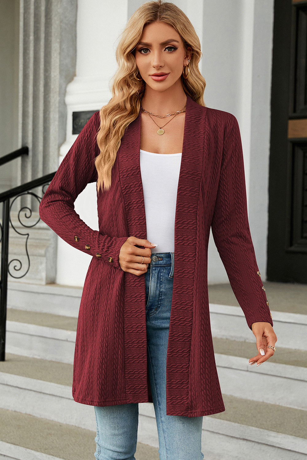 Blue Zone Planet | Open Front Long Sleeve Cardigan-TOPS / DRESSES-[Adult]-[Female]-Burgundy-S-2022 Online Blue Zone Planet