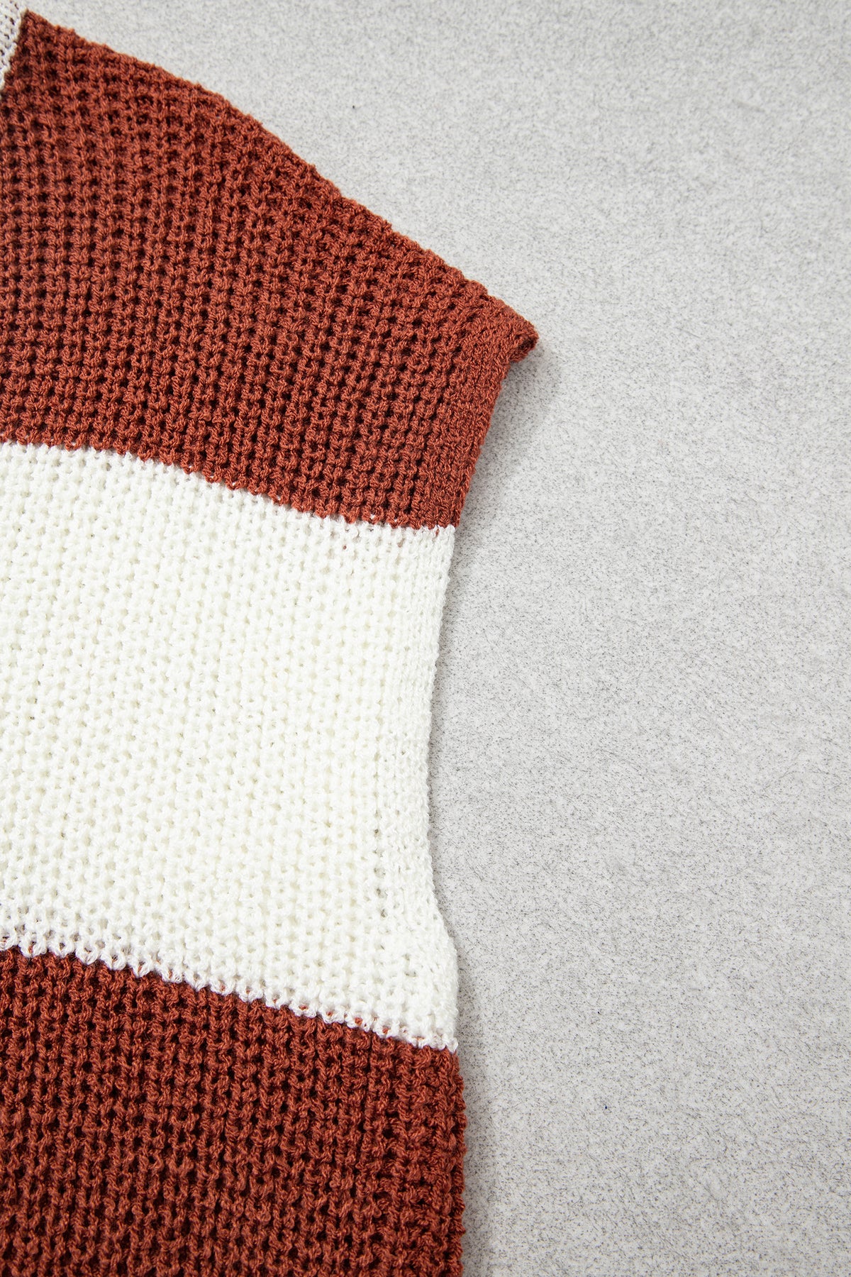 Brown Stripe Striped Colorblock Knit V Neck Short Sleeve Loose Sweater-Sweaters & Cardigans/Short Sleeve Sweaters-[Adult]-[Female]-2022 Online Blue Zone Planet