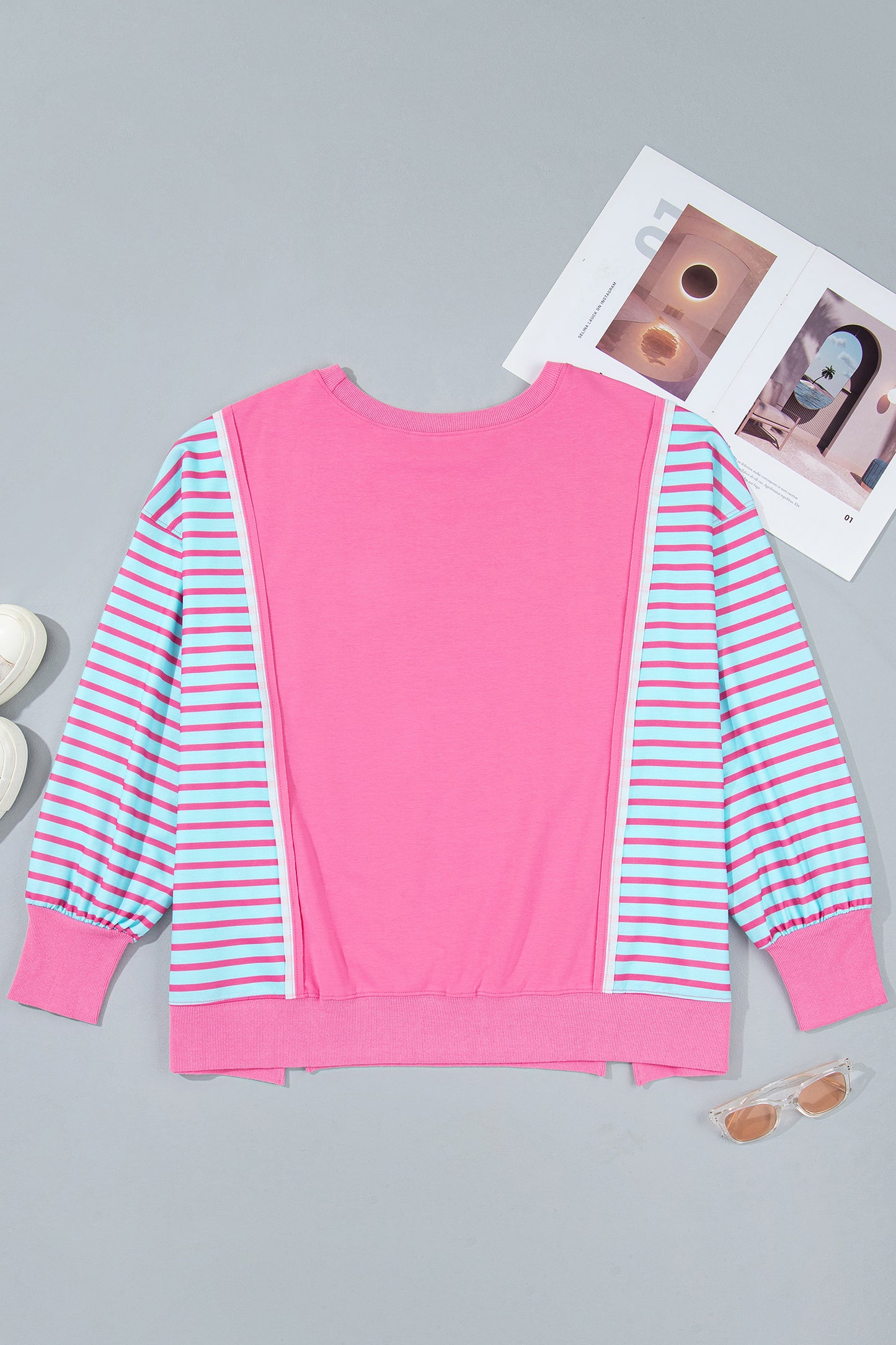Purple Orchid Striped Colorblock Long Sleeve Tunic Plus Size Sweatshirt-Plus Size/Plus Size Sweatshirts & Hoodies-[Adult]-[Female]-2022 Online Blue Zone Planet