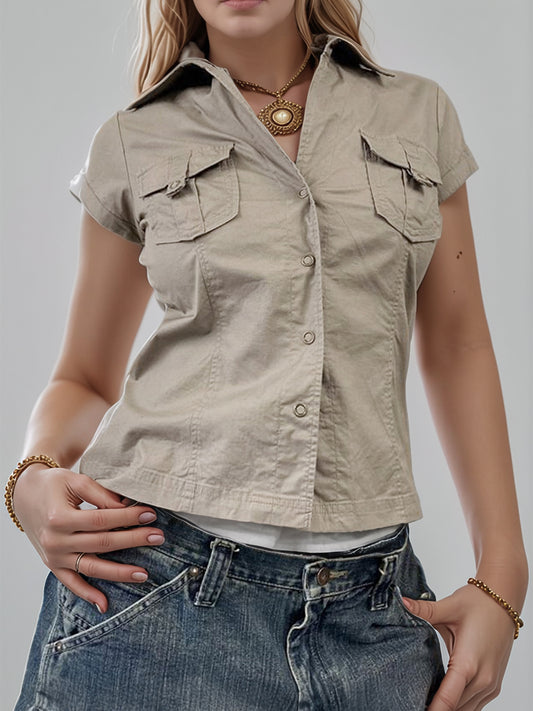 Devine Collared Neck Short Sleeve Shirt-TOPS / DRESSES-[Adult]-[Female]-Mocha-S-2022 Online Blue Zone Planet