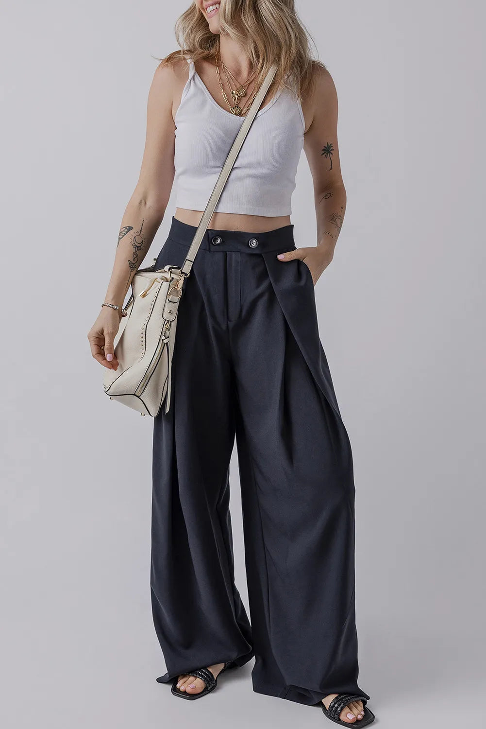 Blue Zone Planet | Wide Leg Pants with Pockets-BOTTOMS SIZES SMALL MEDIUM LARGE-[Adult]-[Female]-2022 Online Blue Zone Planet