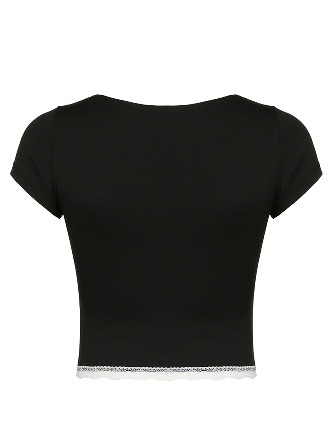 Lace Detail Sweetheart Neck Short Sleeve T-Shirt-TOPS / DRESSES-[Adult]-[Female]-2022 Online Blue Zone Planet