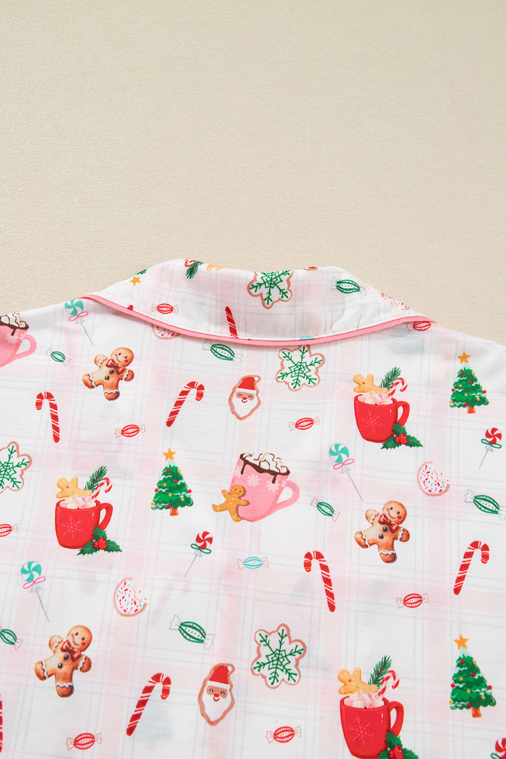 Pink Christmas Spirit Cute Holiday Print Short Sleeve Shirt and Pants Pajama Set-Loungewear Set-[Adult]-[Female]-2022 Online Blue Zone Planet