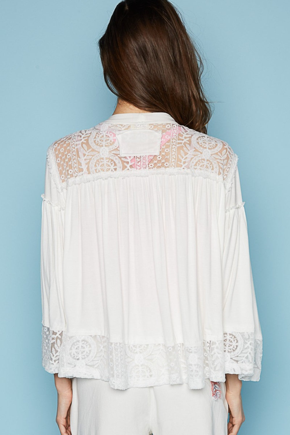 POL Open Front Lace Detail Cardigan-TOPS / DRESSES-[Adult]-[Female]-2022 Online Blue Zone Planet