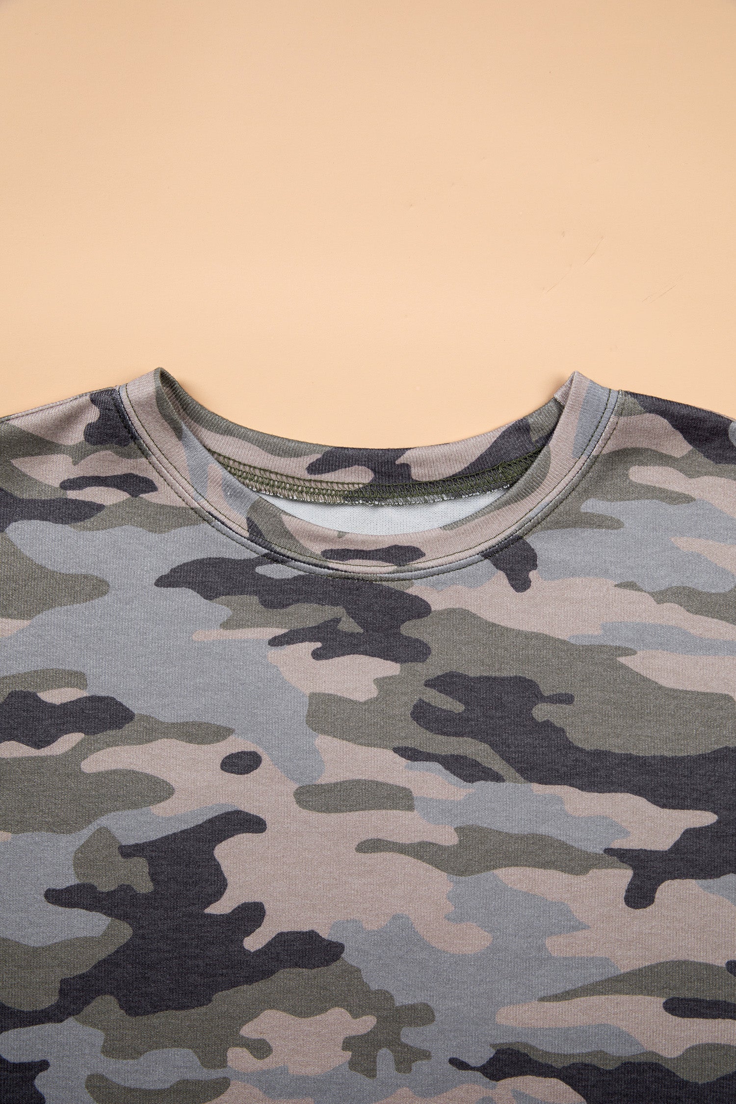 Green Camo Print Long Sleeve Plus Size Blouse-Plus Size/Plus Size Tops/Plus Size Long Sleeve Tops-[Adult]-[Female]-2022 Online Blue Zone Planet