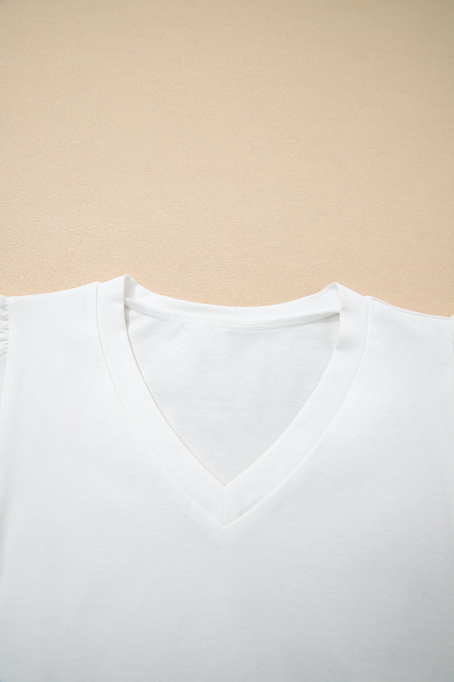 White Eyelet Embroidered Flutter Sleeve Patchwork V Neck Tee-Tops/Tops & Tees-[Adult]-[Female]-2022 Online Blue Zone Planet