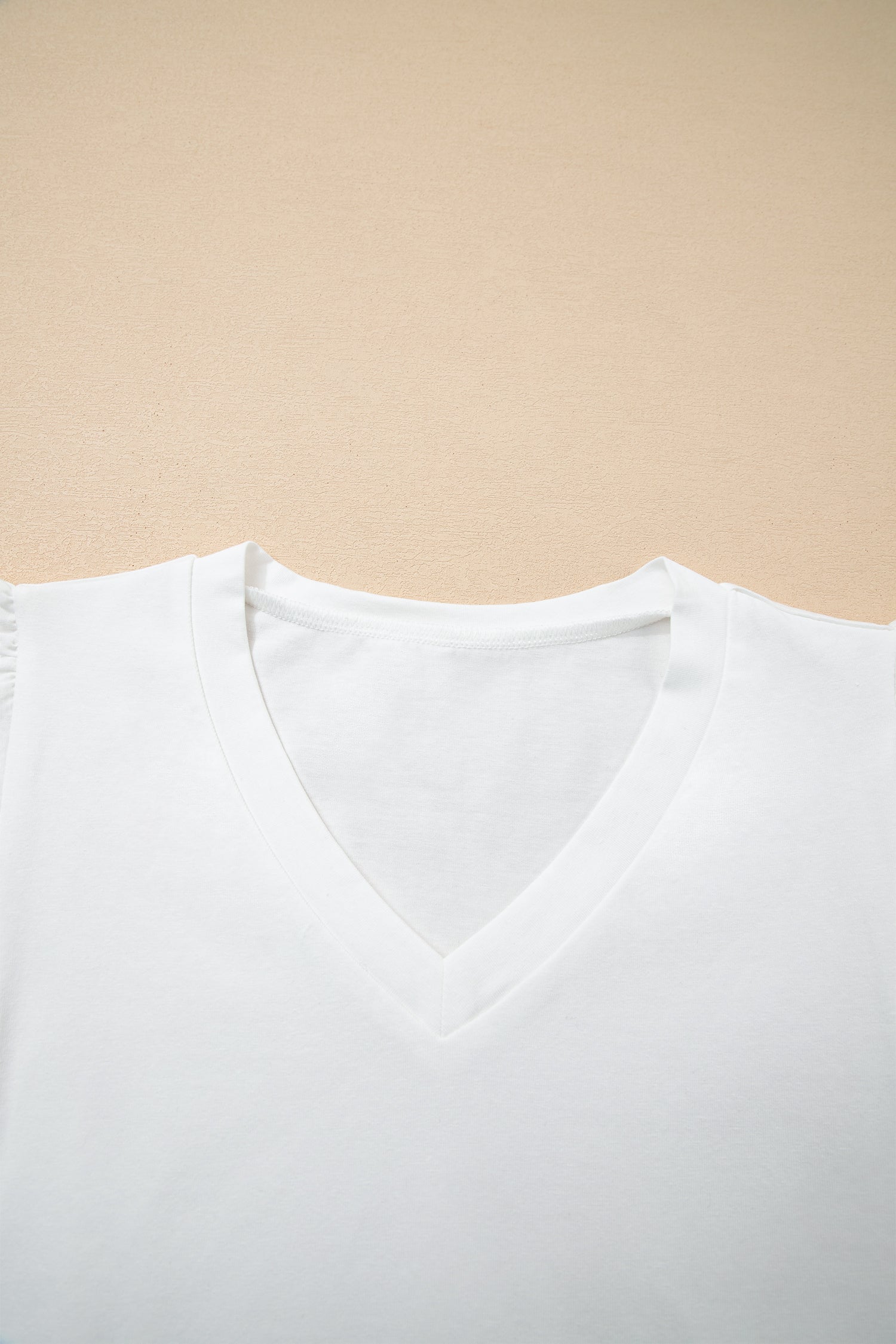 White Eyelet Embroidered Flutter Sleeve Patchwork V Neck Tee-Tops/Tops & Tees-[Adult]-[Female]-2022 Online Blue Zone Planet