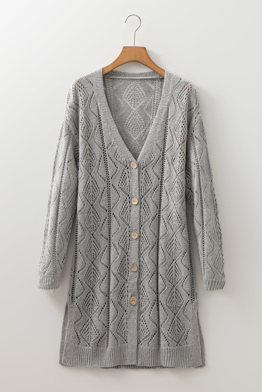 Gray Hollow-out Openwork Knit Cardigan-Sweaters & Cardigans/Cardigans-[Adult]-[Female]-2022 Online Blue Zone Planet