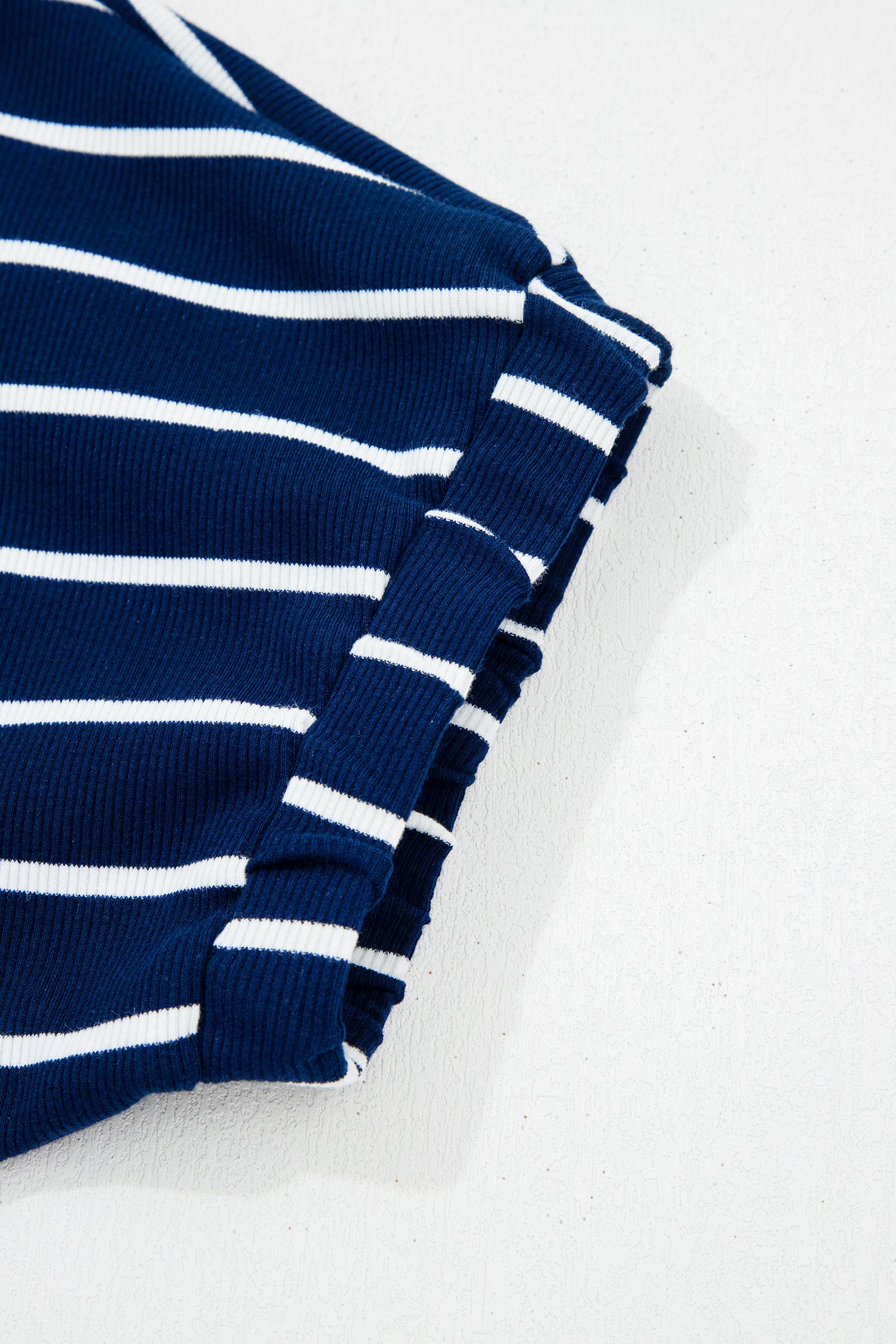 Blue Stripe Stand Collar V Neck Elastic Cuffs Half Sleeve Dolman Top-Tops/Tops & Tees-[Adult]-[Female]-2022 Online Blue Zone Planet
