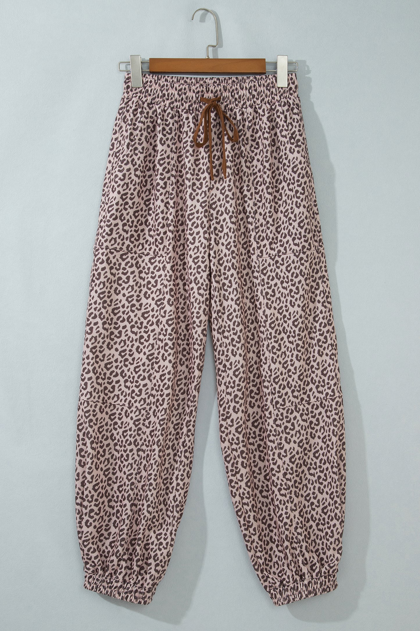 Khaki Leopard Print Elastic Waist Ankle Length Pants-Bottoms/Pants & Culotte-[Adult]-[Female]-2022 Online Blue Zone Planet