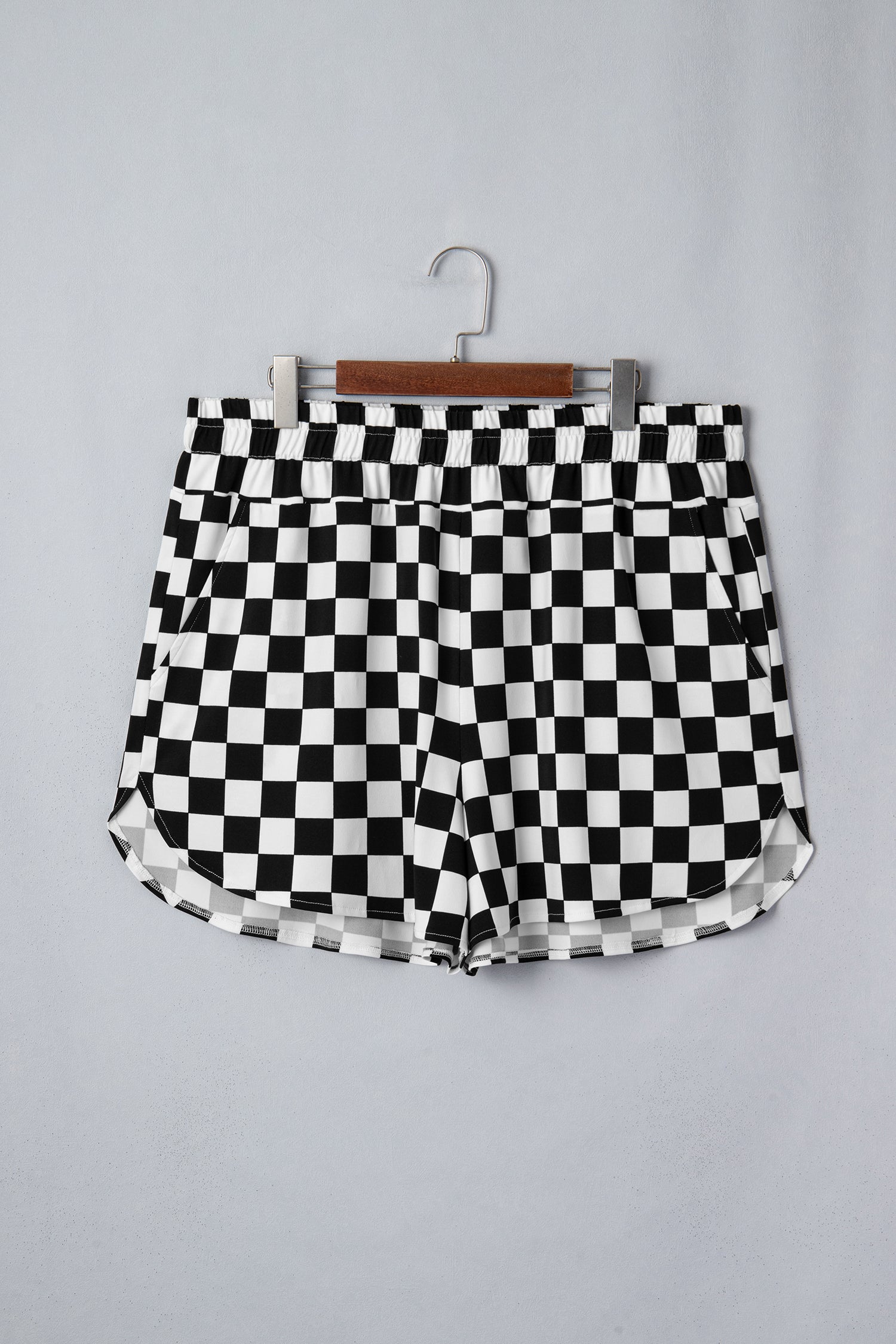 Black Plus Size Checkered Athleisure Shorts-Plus Size/Plus Size Bottoms-[Adult]-[Female]-2022 Online Blue Zone Planet