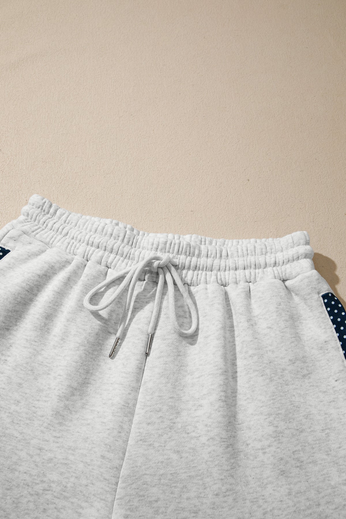Light Grey Polka Dot Patchwork Mock Neck Pullover Casual Shorts Set-Two Piece Sets/Short Sets-[Adult]-[Female]-2022 Online Blue Zone Planet