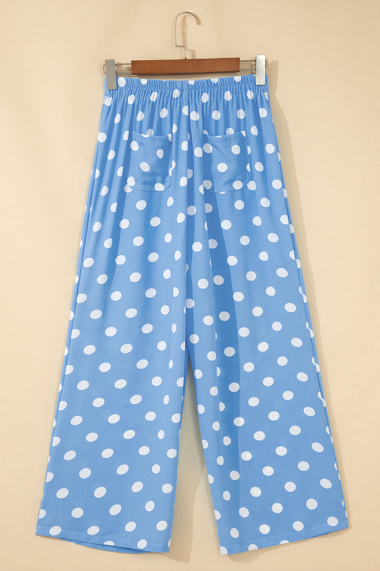 Sky Blue Polka Dot Print Patched Pocket Mid-rise Straight Leg Pants-Bottoms/Pants & Culotte-[Adult]-[Female]-2022 Online Blue Zone Planet