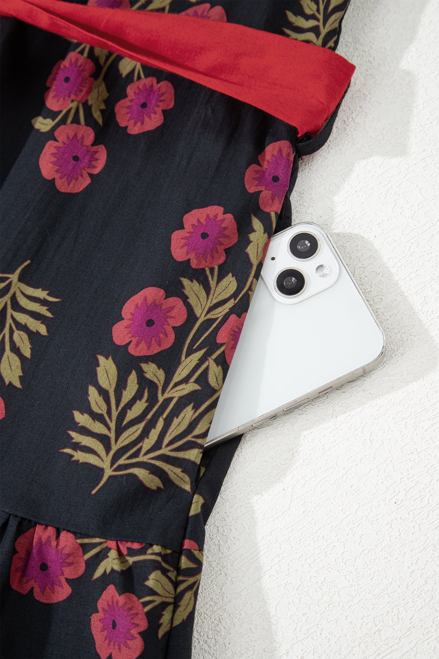 Black Retro Floral Print Button Down Belted Short Puff Sleeve Mini Dress-TOPS / DRESSES-[Adult]-[Female]-2022 Online Blue Zone Planet