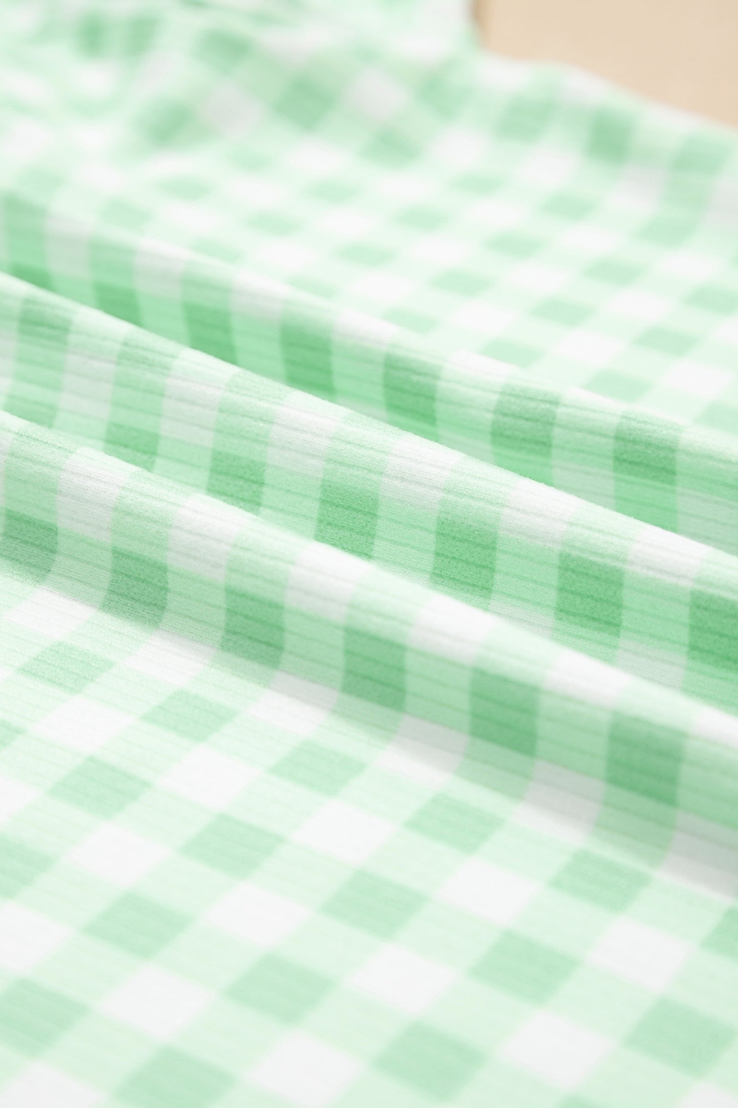 Green Gingham Long Sleeve Loose Top Drawstring Shorts 2pcs Lounge Set-Loungewear & Sleepwear/Loungewear-[Adult]-[Female]-2022 Online Blue Zone Planet