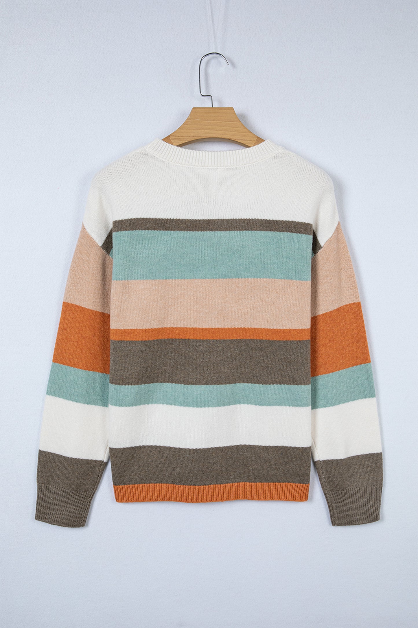 White Striped Color Block Knit Drop Shoulder Sweater-TOPS / DRESSES-[Adult]-[Female]-2022 Online Blue Zone Planet