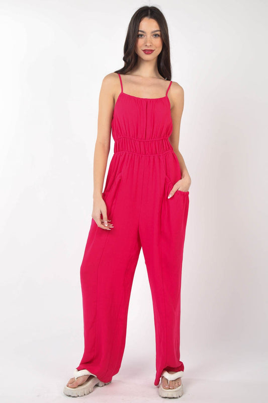 VERY J Pintuck Detail Woven Sleeveless Jumpsuit-TOPS / DRESSES-[Adult]-[Female]-Hot Pink-S-2022 Online Blue Zone Planet