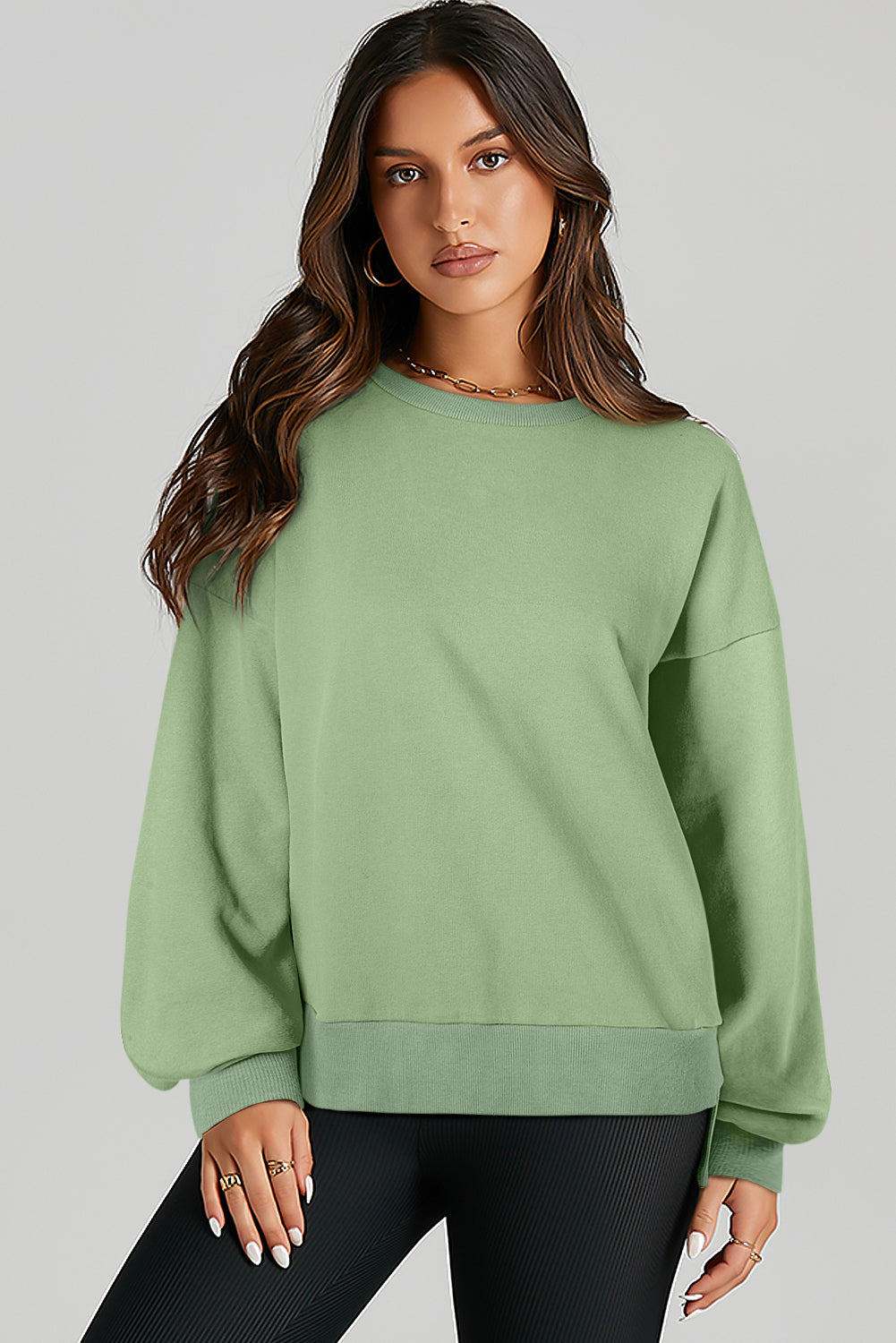 Parchment Solid O Neck High Low Hem Pullover Sweatshirt-Tops/Sweatshirts & Hoodies-[Adult]-[Female]-2022 Online Blue Zone Planet