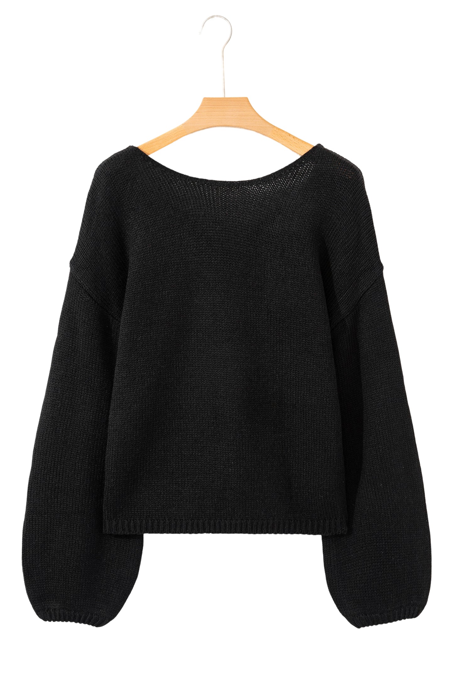 Black Festive Bow Backless Bubble Sleeve Sweater-TOPS / DRESSES-[Adult]-[Female]-2022 Online Blue Zone Planet