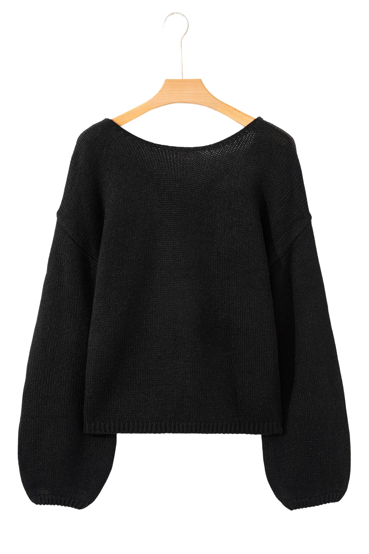 Black Festive Bow Backless Bubble Sleeve Sweater-TOPS / DRESSES-[Adult]-[Female]-2022 Online Blue Zone Planet
